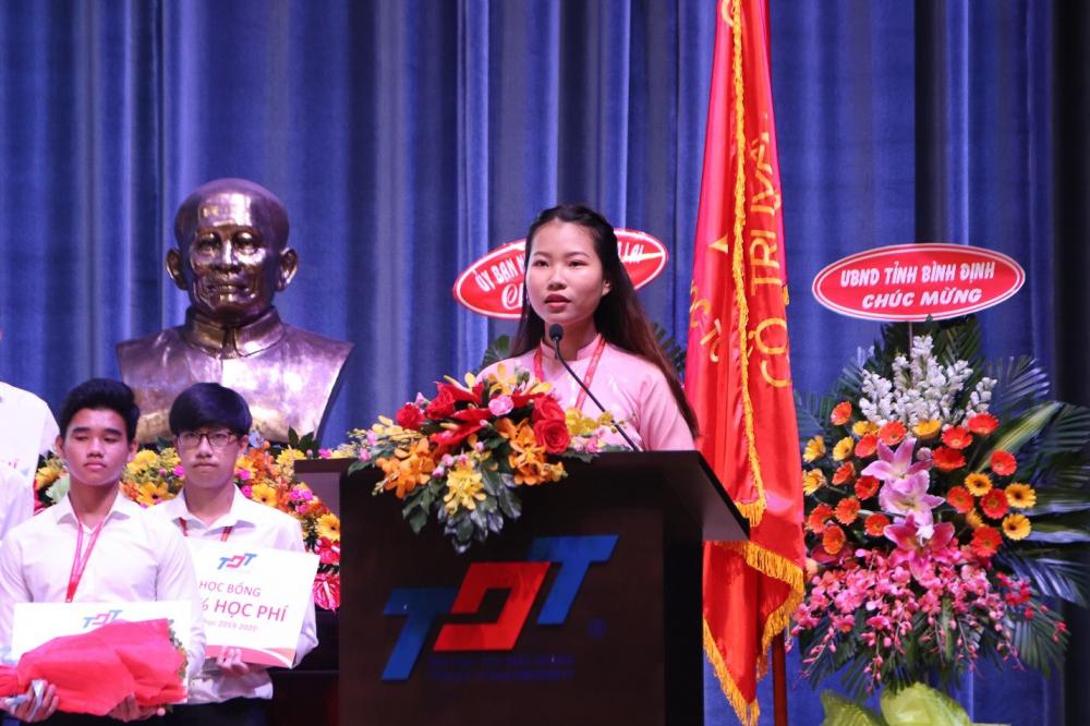 Ngo Bao Ngoc, a representative of 25,000 TDTU students, gave a speech at the opening ceremony