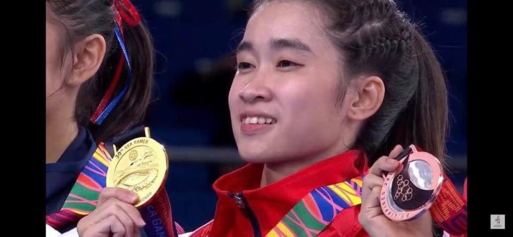 Nguyen Thi Mong Quynh winning a gold medal for freestyle poomsae – individual women’s category...