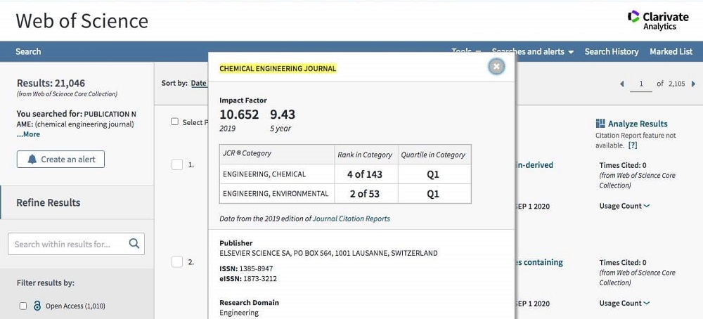 Thông tin về thành tựu khoa học của TS. Nguyễn Hoàng Chinh trên Web of Science.