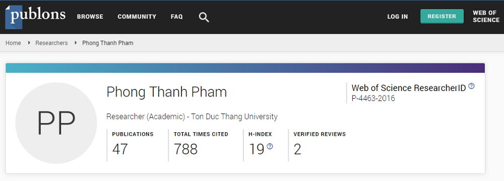 Thông tin của TS. Phạm Thanh Phong trên Web of Science (Ảnh chụp mà hình).